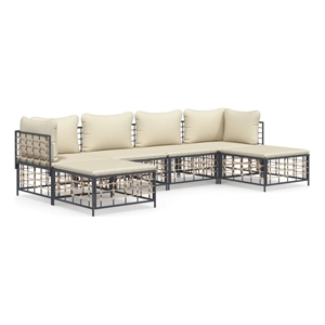 Pemberly Row Contemporary Garden Lounge Set in Anthracite/Gray & Beige