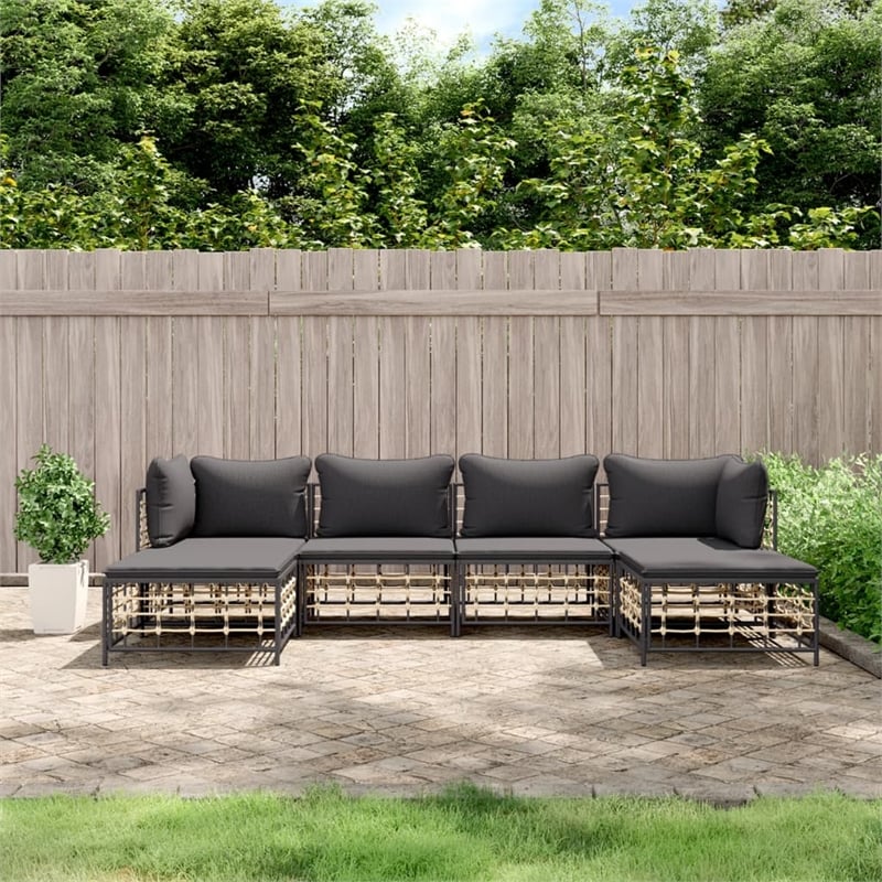 Pemberly Row Contemporary Garden Lounge Set in Anthracite/Gray