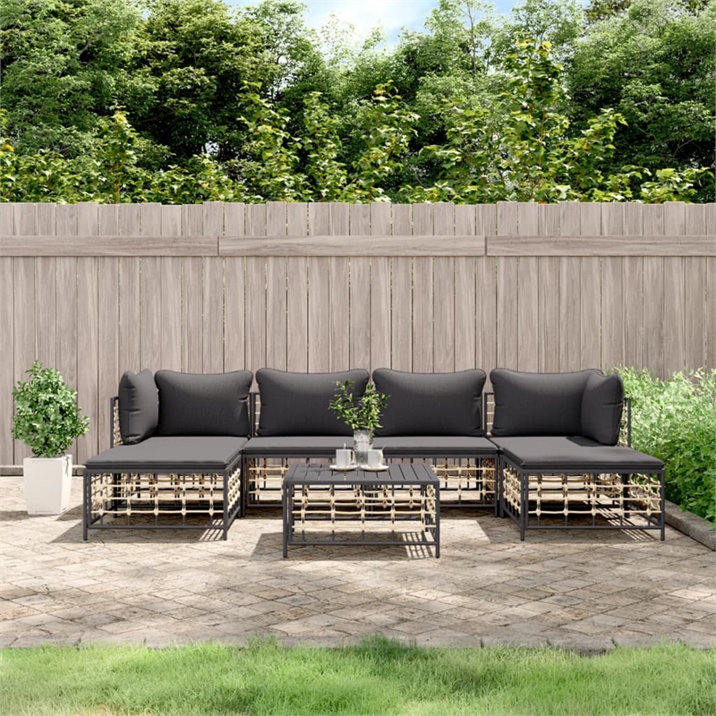 Pemberly Row Synthetic Poly Rattan Garden Lounge Set Dark Gray