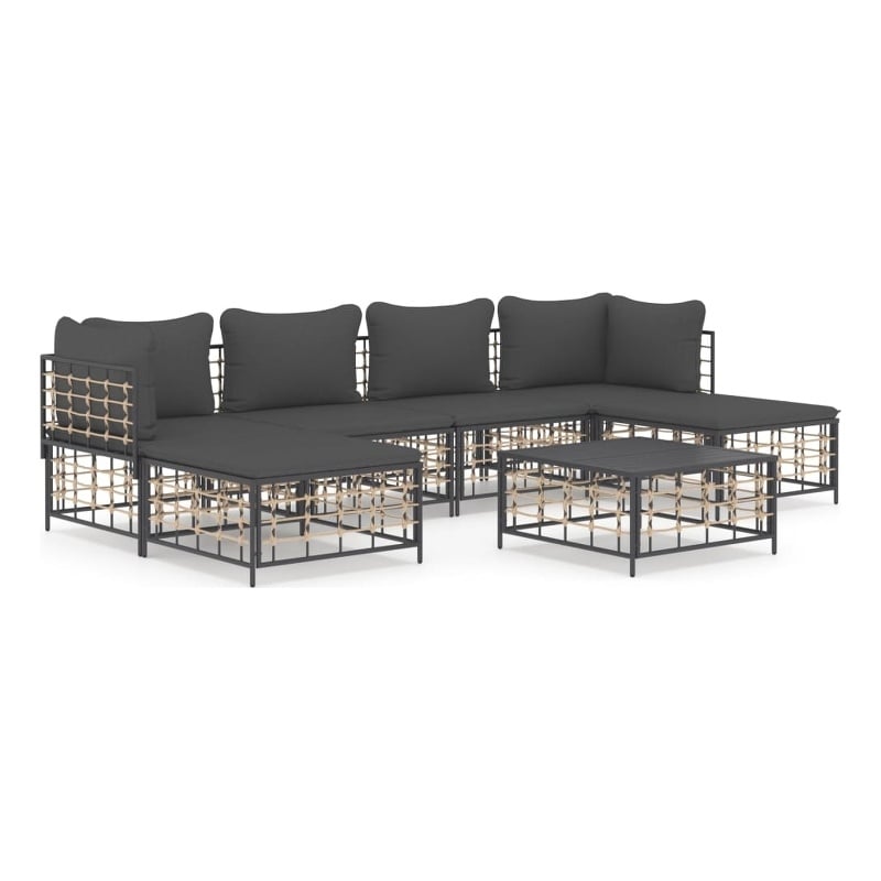 Pemberly Row Synthetic Poly Rattan Garden Lounge Set Dark Gray
