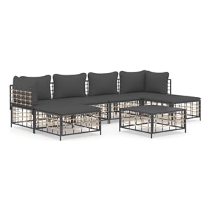 Pemberly Row Synthetic Poly Rattan Garden Lounge Set Dark Gray