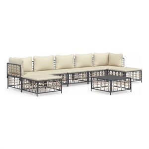 Pemberly Row Contemporary Garden Lounge Set in Anthracite And Beige