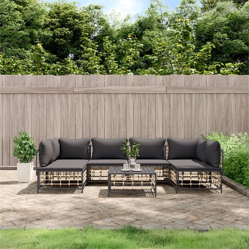 Pemberly Row Poly Rattan Modular Garden Lounge Set in Anthracite