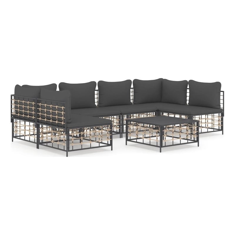 Pemberly Row Poly Rattan Modular Garden Lounge Set in Anthracite