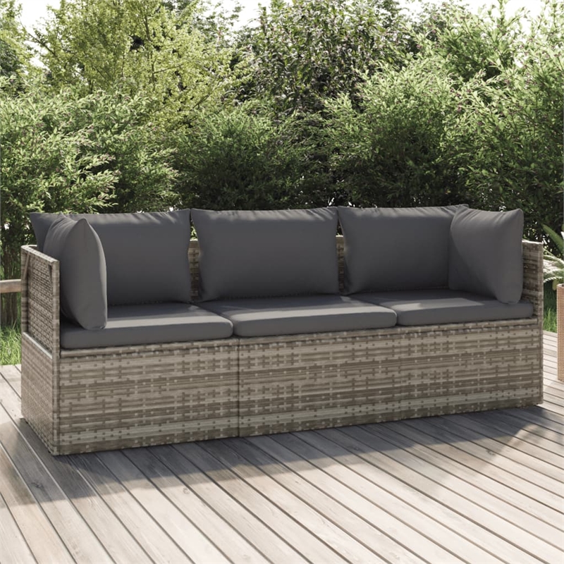 Pemberly Row Rattan Powder-Coated Steel & Polyester & Pvc Garden Lounge Set Gray