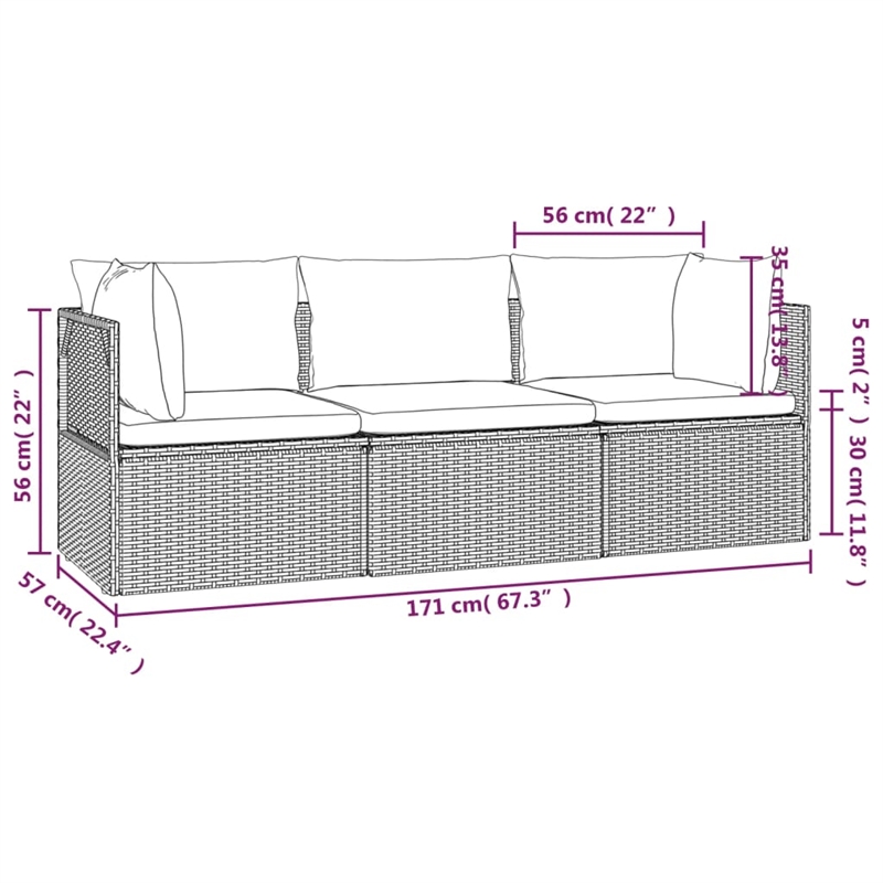 Pemberly Row Rattan Powder-Coated Steel & Polyester & Pvc Garden Lounge Set Gray