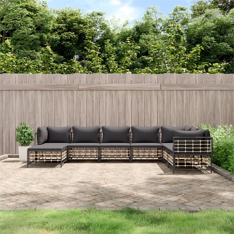Pemberly Row Contemporary Garden Lounge Set in Anthracite/Gray