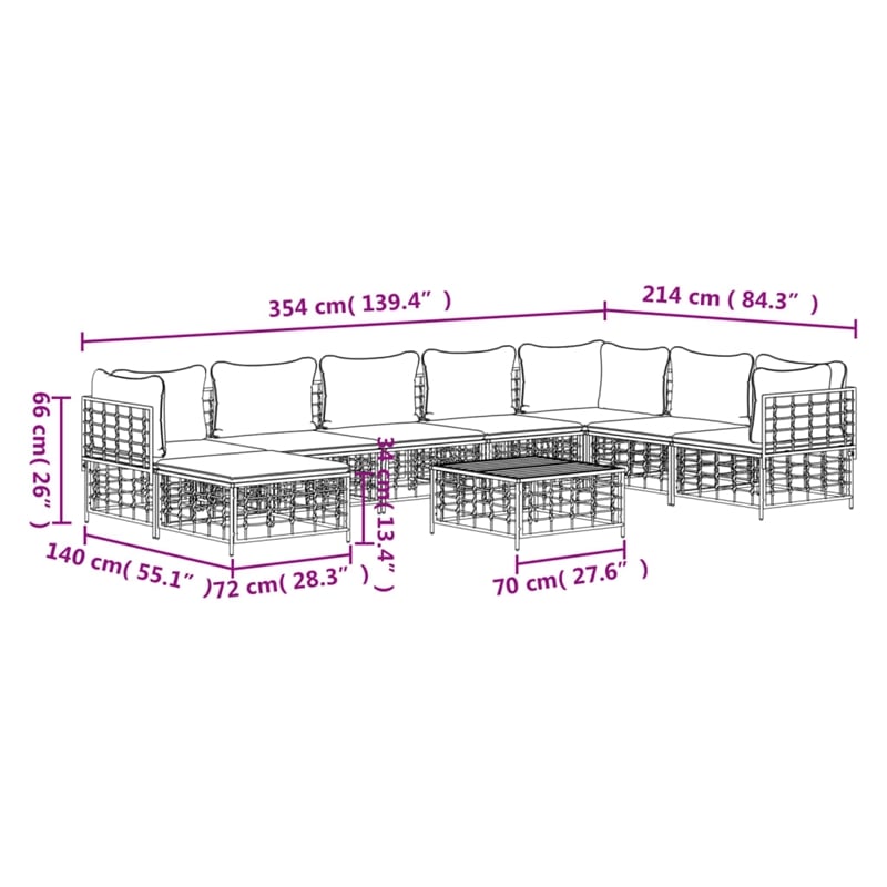 Pemberly Row Contemporary Garden Lounge Set in Anthracite/Gray