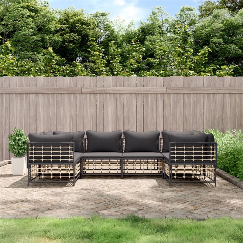 Pemberly Row Poly Rattan Large Modular Garden Lounge Set in Anthracite