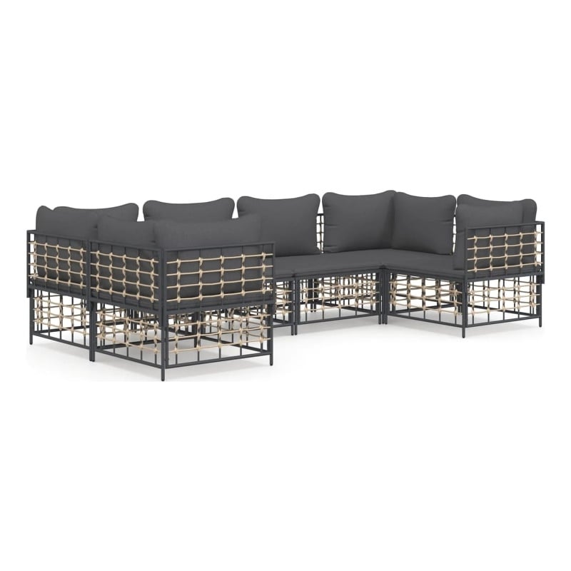 Pemberly Row Poly Rattan Large Modular Garden Lounge Set in Anthracite