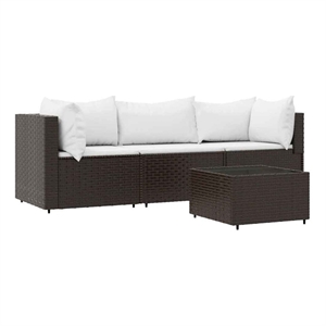 Pemberly Row Synthetic Poly Rattan Patio Lounge Set Brown & Cream