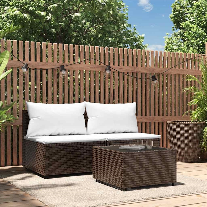 Pemberly Row Synthetic Poly Rattan Patio Lounge Set in Brown