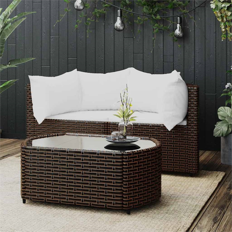 Pemberly Row Contemporary Patio Lounge Set Brown & Cream/White