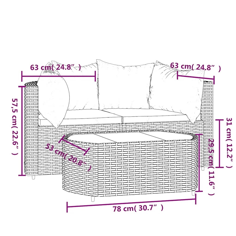 Pemberly Row Contemporary Patio Lounge Set Brown & Cream/White