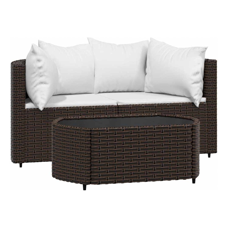 Pemberly Row Contemporary Patio Lounge Set Brown & Cream/White