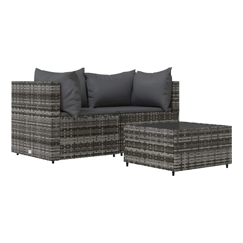 Pemberly Row Rattan Powder-Coated Steel & Tempered Glass Patio Lounge Set - Gray