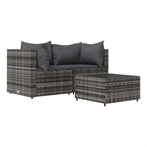 Pemberly Row Rattan Powder-Coated Steel & Tempered Glass Patio Lounge Set - Gray