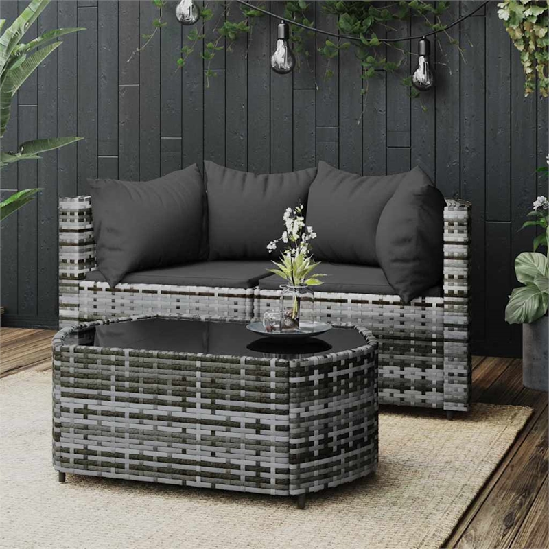 Pemberly Row PE Rattan Standard Adjustable Feet Patio Lounge Set in Gray
