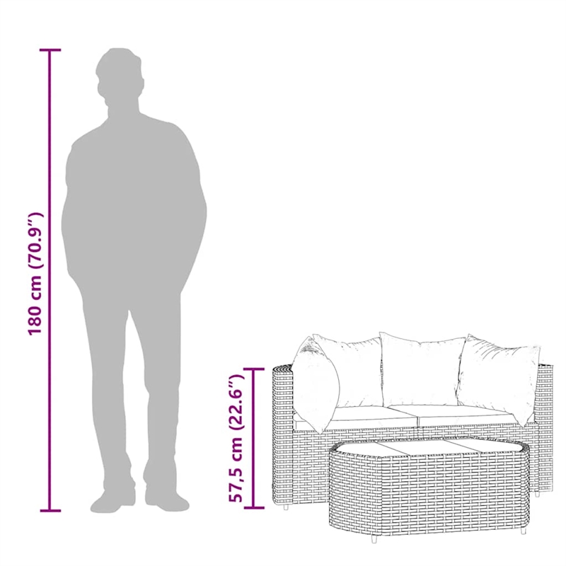 Pemberly Row PE Rattan Standard Adjustable Feet Patio Lounge Set in Gray