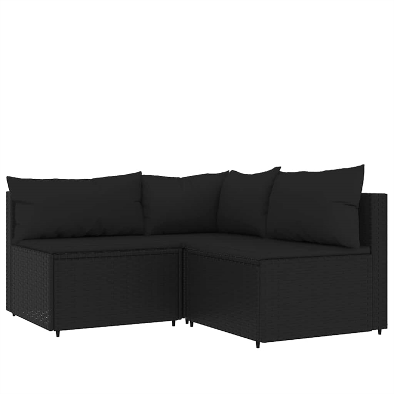Pemberly Row PE Rattan Adjustable Feet Patio Lounge Set in Black