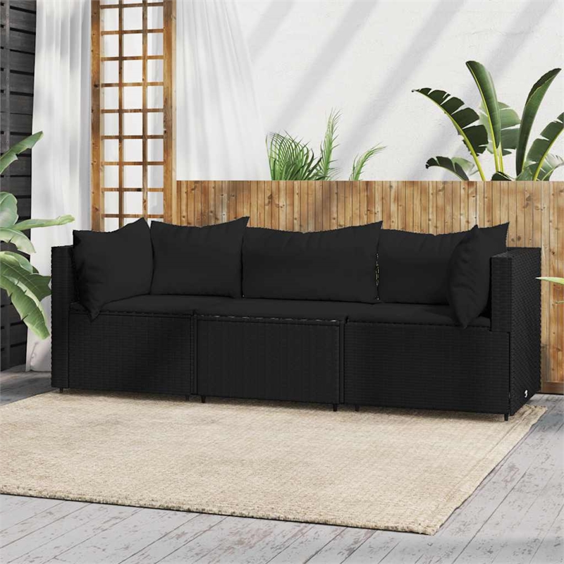 Pemberly Row Rattan & Powder-Coated Steel & Fabric Large Black Patio Lounge Set