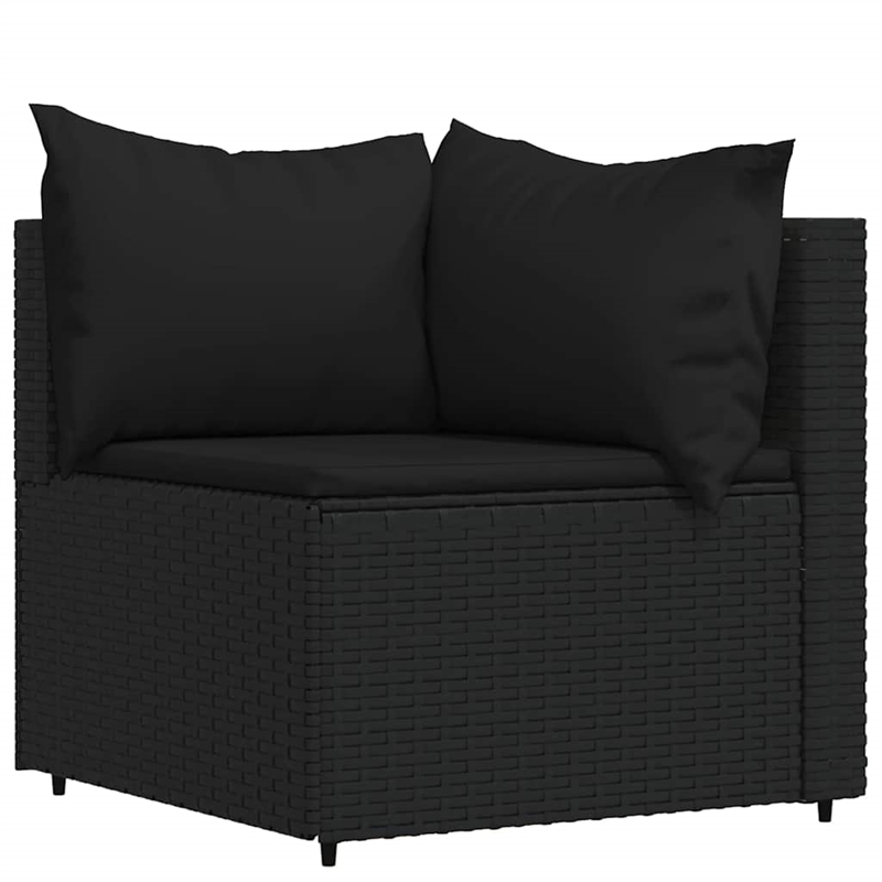 Pemberly Row Rattan & Powder-Coated Steel & Fabric Large Black Patio Lounge Set