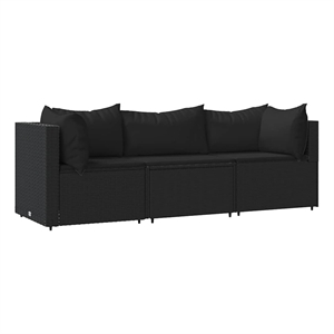 Pemberly Row Rattan & Powder-Coated Steel & Fabric Large Black Patio Lounge Set