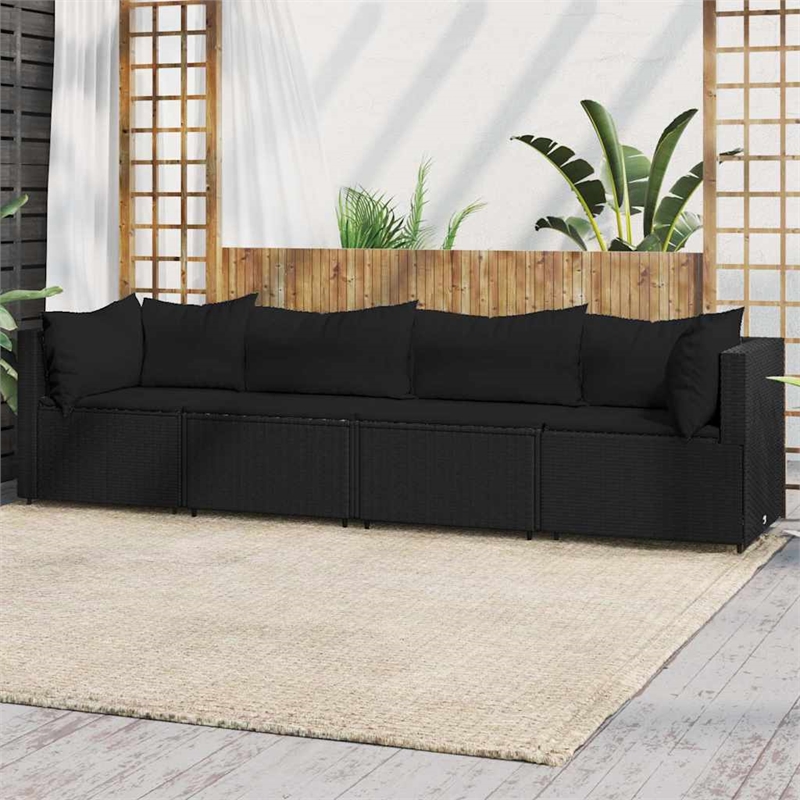 Pemberly Row PE Rattan Large Adjustable Feet Patio Lounge Set in Black
