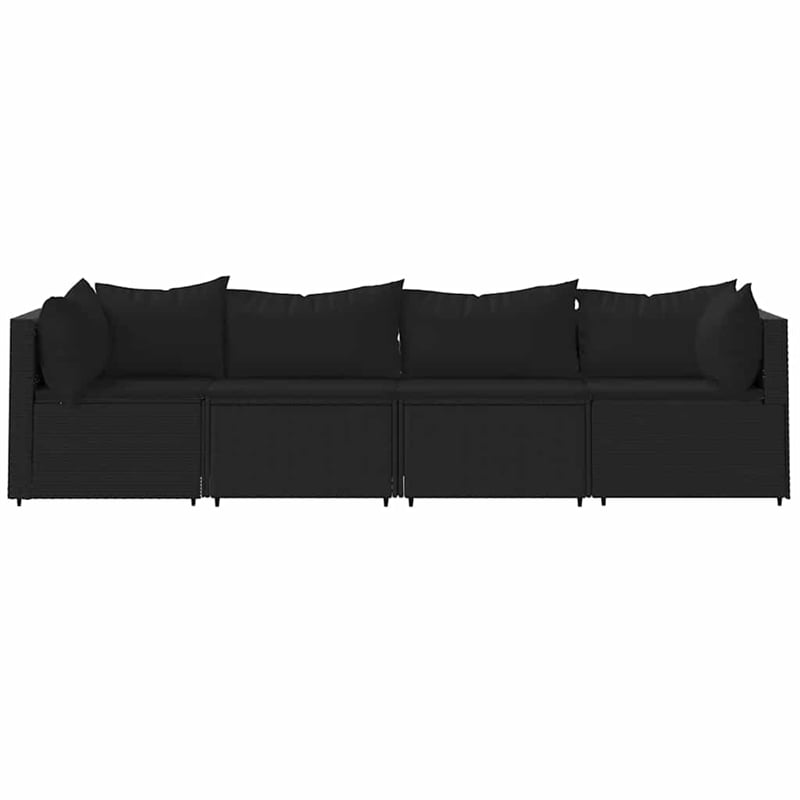 Pemberly Row PE Rattan Large Adjustable Feet Patio Lounge Set in Black