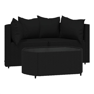Pemberly Row Synthetic Poly Rattan Patio Lounge Set in Black