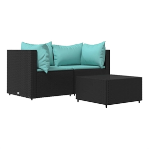 Pemberly Row Contemporary Patio Lounge Set in Black & Water Blue