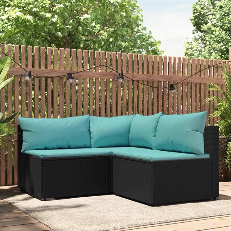 Pemberly Row Contemporary Patio Lounge Set in Black & Water Blue
