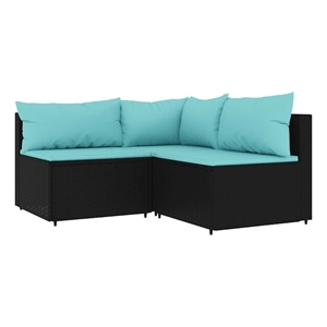 Pemberly Row Contemporary Patio Lounge Set in Black & Water Blue