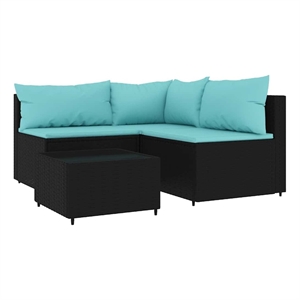 Pemberly Row Patio Lounge Set in Black With Water Blue Cushions