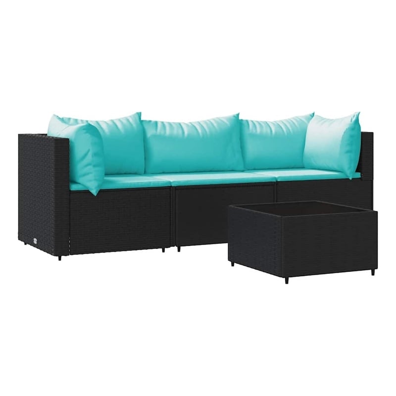 Pemberly Row Rattan Powder-Coated Steel & Tempered Glass Black Patio Lounge Set