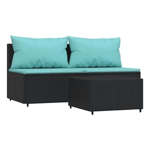 Pemberly Row Rattan Powder-Coated Steel & Tempered Glass Black Patio Lounge Set