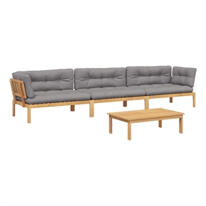 Pemberly Row Acacia Wood & Polyester Pallet Sofa Set in Gray & Natural Wood