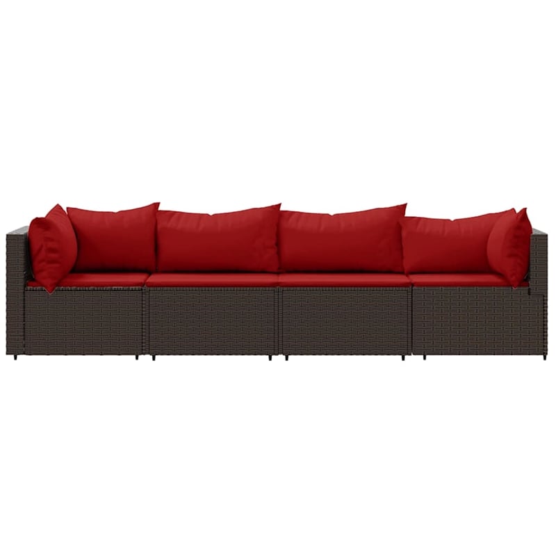 Pemberly Row Patio Lounge Set in Brown With Cinnamon Red Cushions