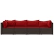 Pemberly Row Patio Lounge Set in Brown With Cinnamon Red Cushions