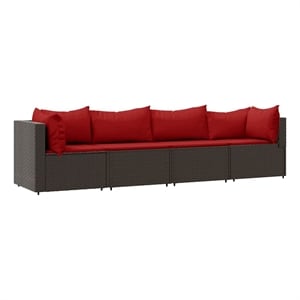 Pemberly Row Patio Lounge Set in Brown With Cinnamon Red Cushions