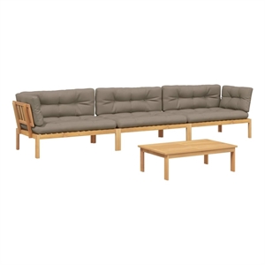 Pemberly Row Contemporary Solid Acacia Wood Medium Pallet Sofa Set Taupe