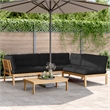 Pemberly Row Pallet Sofa Set Acacia Wood With Black Cushions