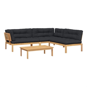 Pemberly Row Pallet Sofa Set Acacia Wood With Black Cushions