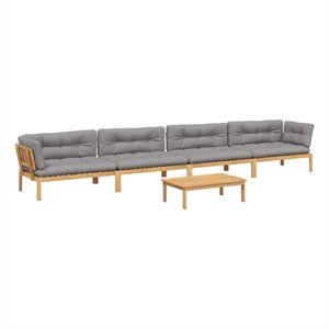 Pemberly Row Pallet Sofa Set Solid Acacia Wood With Gray Cushions