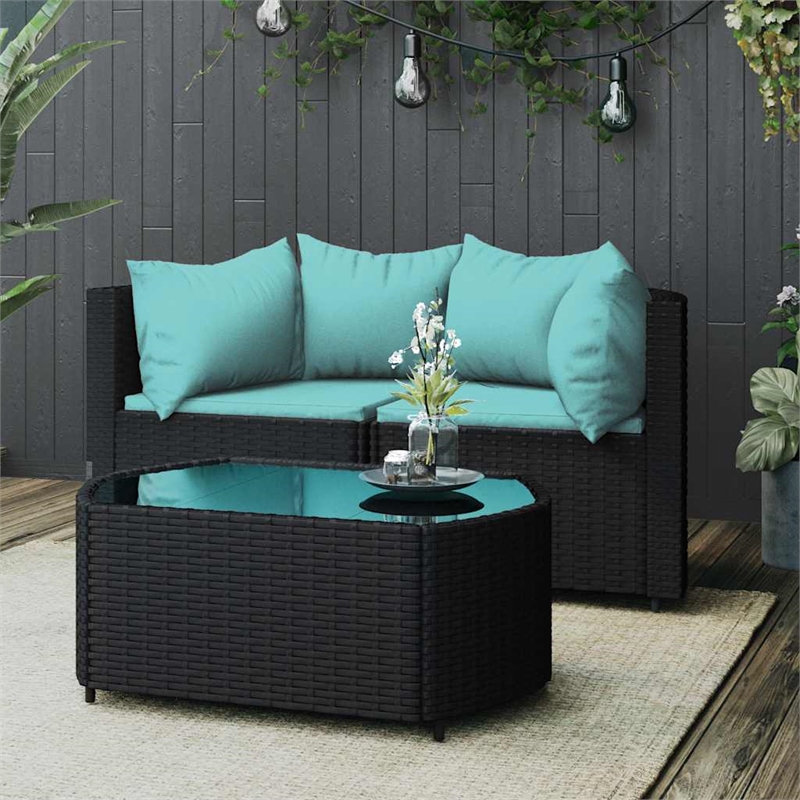 Pemberly Row Contemporary Patio Lounge Set in Black & Water Blue