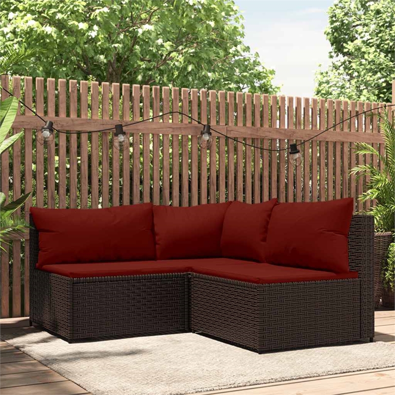 Pemberly Row Synthetic Poly Rattan Patio Lounge Set in Brown