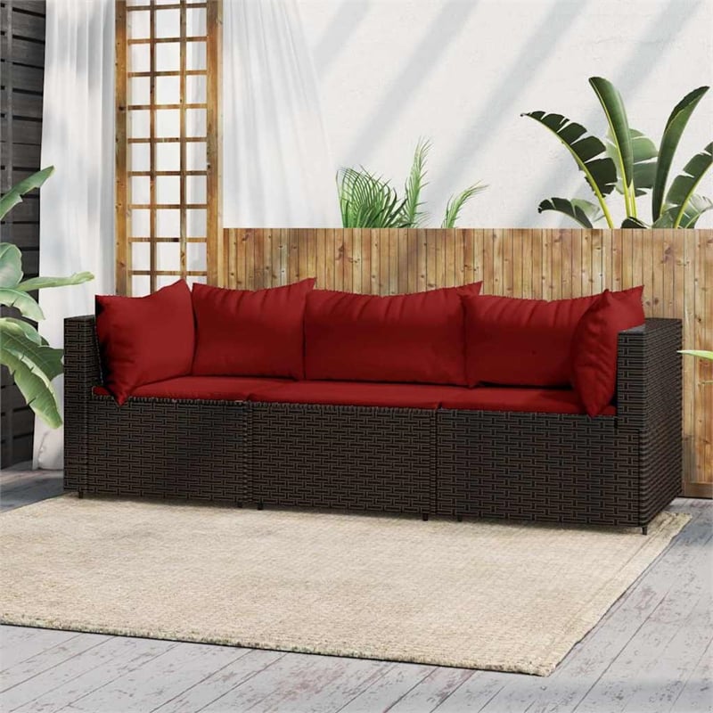 Pemberly Row Rattan & Powder-Coated Steel & Polyester Patio Lounge Set in Brown