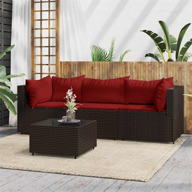 Pemberly Row Contemporary Patio Lounge Set in Brown And Cinnamon Red