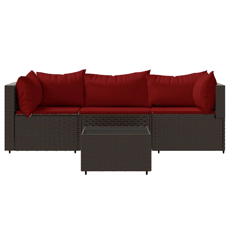 Pemberly Row Contemporary Patio Lounge Set in Brown And Cinnamon Red