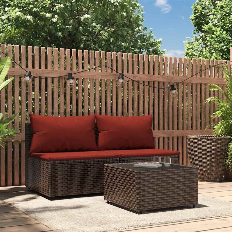 Pemberly Row Synthetic Poly Rattan Patio Lounge Set in Brown